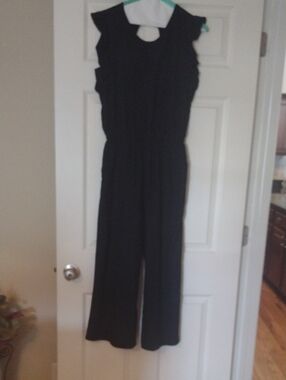 Black Women's Flutter Sleeves Linen Jumpsuit